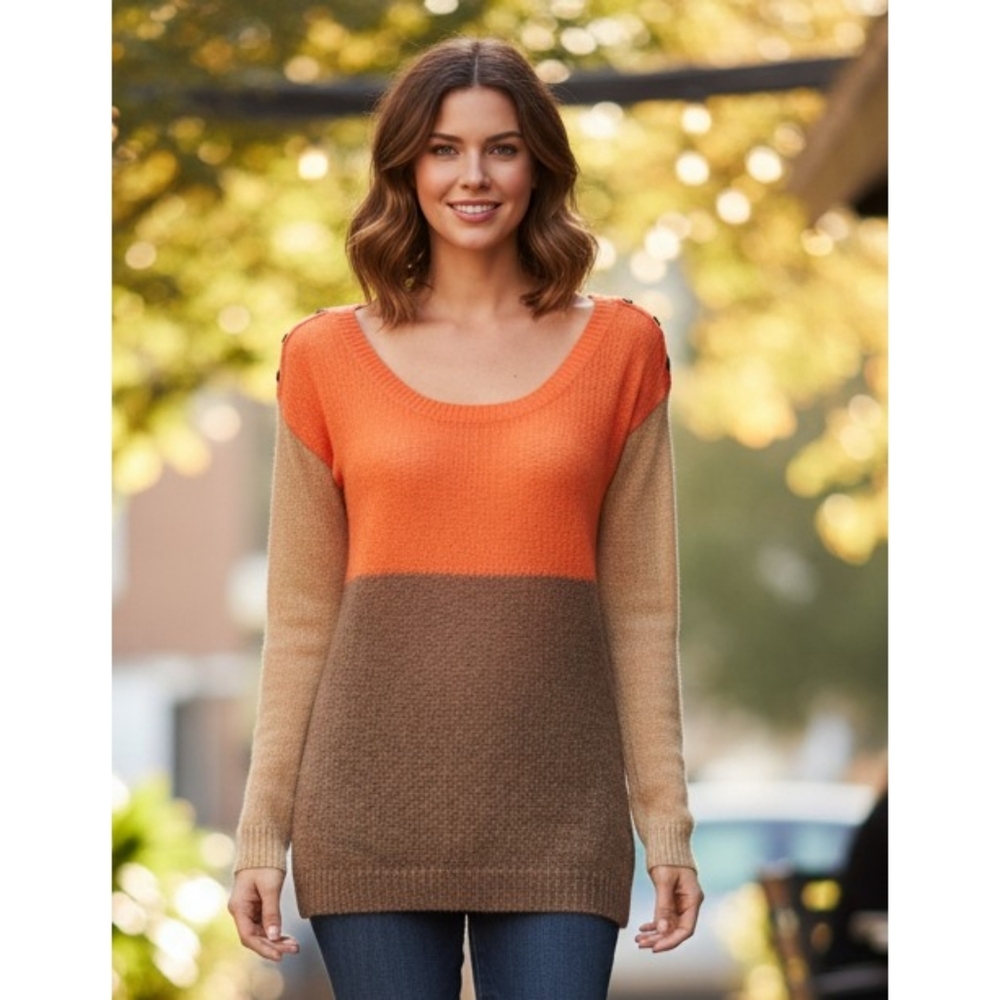 Splendid  Mohair Wool blend  Colorblock knit sweater Orange & Brown Size…